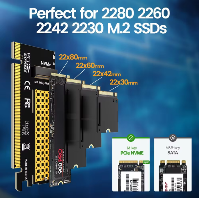 Переходник Адаптер JEYI M.2 NVME to PCIE X16 2280/60/42/30 NVMe SSD to PCIe 4.0 3.0 GEN4 64Gbps - Фото 3 Переходник Адаптер JEYI M.2 NVME to PCIE X16 2280/60/42/30 NVMe SSD to PCIe 4.0 3.0 GEN4 64Gbps - изображение 3