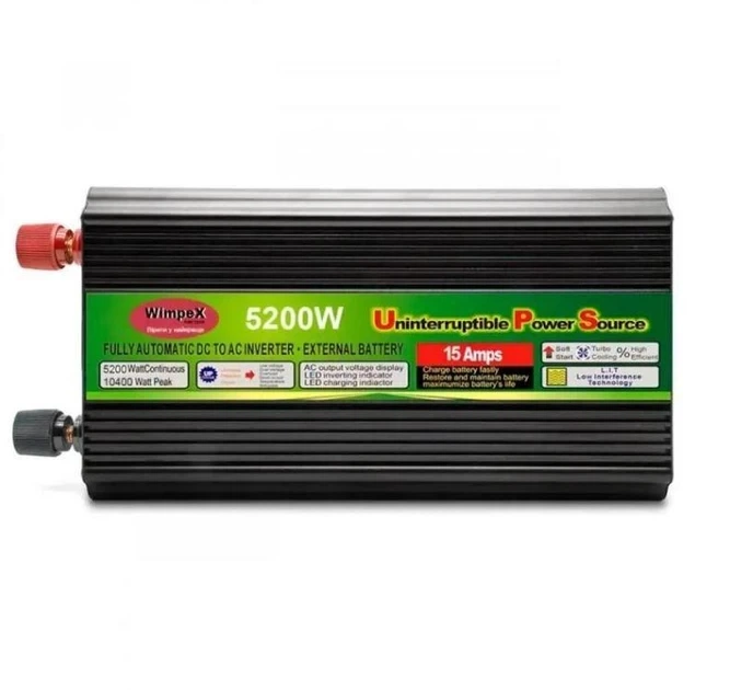Перетворювач напруги 12V-220V Інвертор із функцією заряджання акумулятора DC-AC Wimpex 5200W UPS - зображення 4