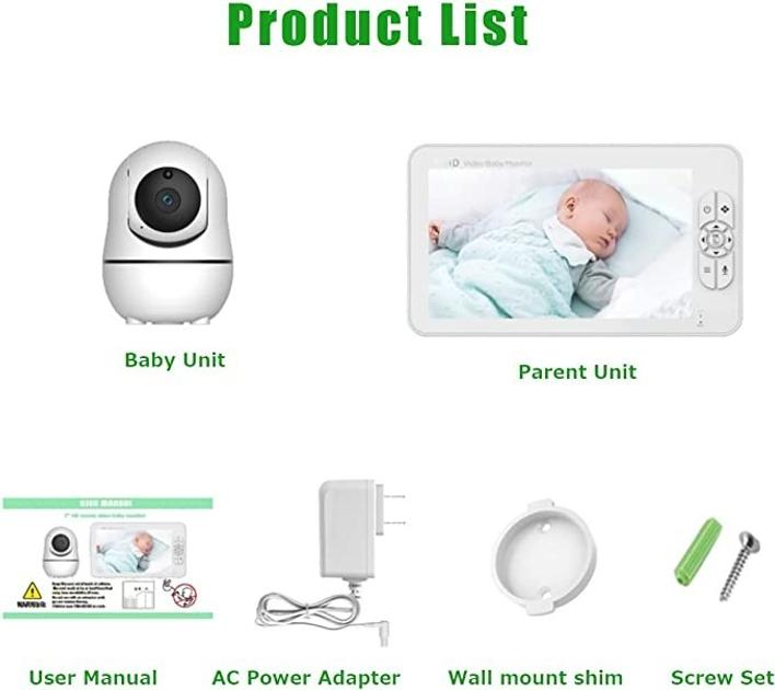 Видеоняня Baby Monitor SM-70PTZ с 7-дюймовым ЖК-монитором+гибкий держатель камеры, аккумулятор 4000 mah(24 часа работы), обзор 355 град, датчиком звука, ночное видение, поворотная радионяня и измерением температуры - изображение 9