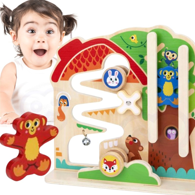 Таблиця освітня дерев'яна Tooky Toy Лабіринт трек 2в1 (6972633378419) - зображення 8