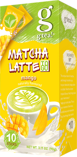 Акція на Упаковка напою G'tea на основі зеленого чаю Matcha Latte Mango 10 шт. х 9 г від Rozetka