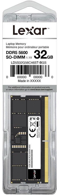 Оперативна памʼять Lexar DDR5-5600 32768MB SO-DIMM Black (LD5S32G56C46ST-BGS) - зображення 5
