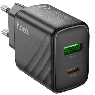 Сітчасте зарядне пристрій Hoco CS23A 1USB/18W/QC3.0 + 1Type-C/30W/PD Чорний - зображення 2