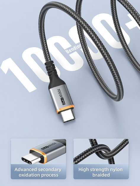 Кабель Cabletime USB Type C- USB Type C 3A 1 м, 5А/PD100W, швидка зарядка, Black (CU03L) - изображение 4