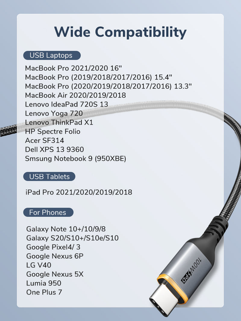 Кабель Cabletime USB Type C- USB Type C 3A 1 м, 5А/PD100W, швидка зарядка, Black (CU03L) - изображение 5
