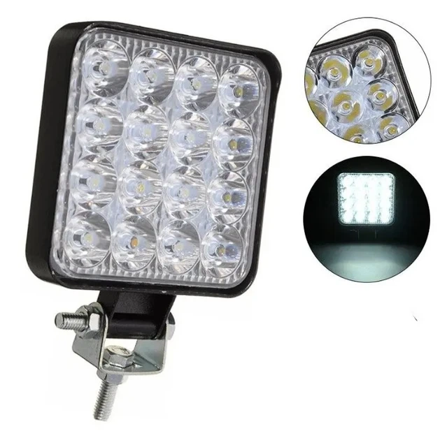 Дополнительная светодиодная LED лед мини/mini фара квадратная 48W 12-24V 16LED с режимом СТРОБОСКОП (2 шт) - изображение 2