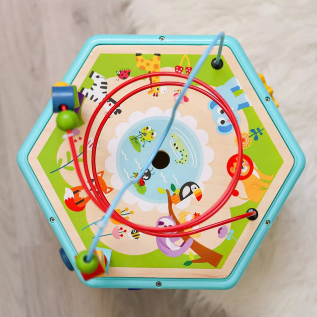 Zestaw drewniany sześciokąt interaktywny Tooky Toy Montessori z otwieralnym pudelkiem (6972633378464) - obraz 8