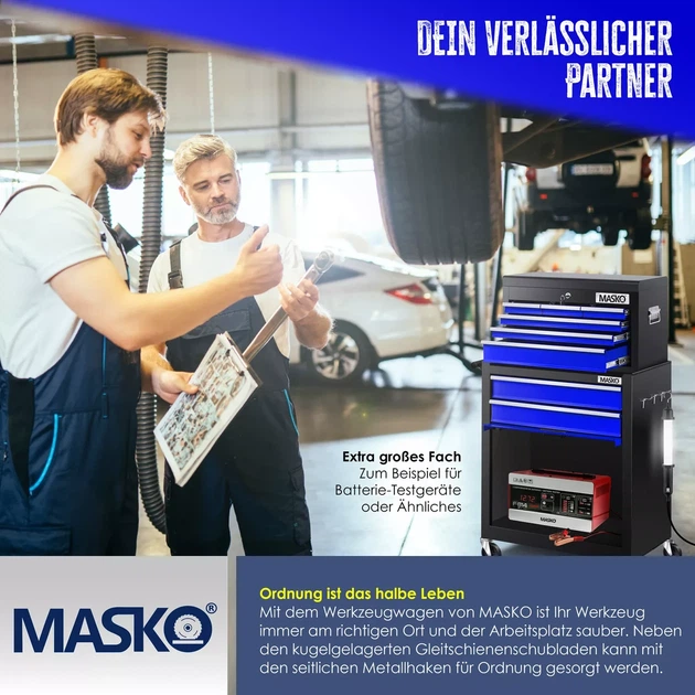 Тележка для инструмента MASKO на 9 отделений синяя 620 x 335 x 745 мм Германия - изображение 5