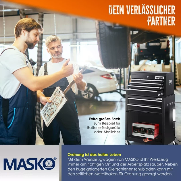 Тележка для инструмента MASKO на 9 отделений черная 620 x 335 x 745 мм Германия - изображение 5