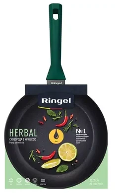 Сковорода універсальна Ringel Herbal 28 см алюмінієва чорна (RG-1101-28/h/L) - Фото 2 Сковорода універсальна Ringel Herbal 28 см алюмінієва чорна (RG-1101-28/h/L) - изображение 2