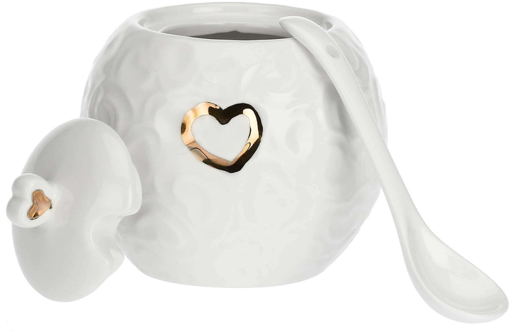 Zdobiona cukiernica La Porcellana Bianca Valentino Oro z pokrywką i łyżeczką 270 ml (8027549100666) - obraz 3