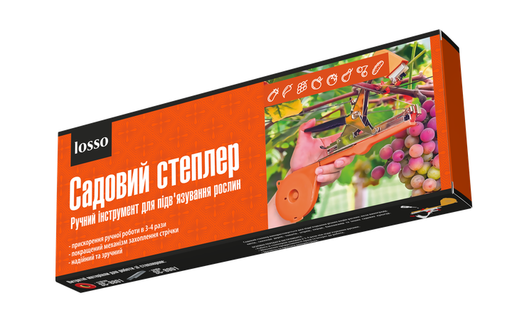 Тапенер для підв'язки рослин LOSSO SC-8102, стрічка для підв'язки зелена (10 шт), скоби (1 уп.) - зображення 2