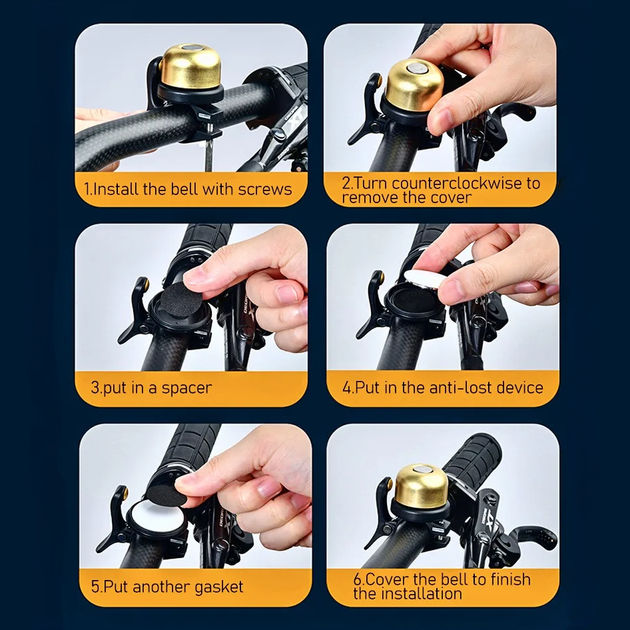 Звонок на велосипед с местом для AirTag Bicycle Bell с медного сплава, Black - изображение 7