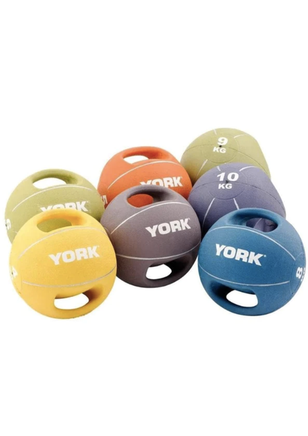 Медбол York Fitness 8 кг синій з ручками для фітнесу кросфіту зносостійкий - изображение 3