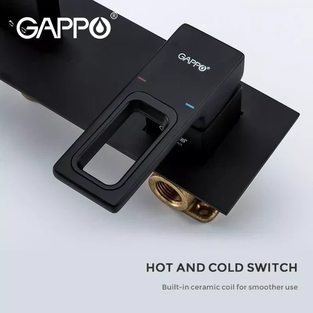 Змішувач для умивальника настінний GAPPO G1017-16, чорний - Фото 4 Змішувач для умивальника настінний GAPPO G1017-16, чорний - зображення 4