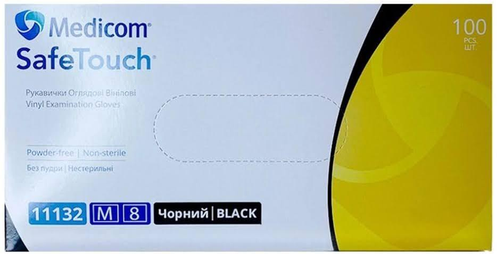 Виниловые смотровые перчатки Medicom SafeTouch (черные) М-size, 100шт./уп. - 11132-В - изображение 2