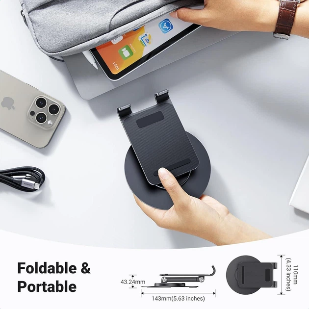 Stojak na telefon/tablet UGREEN LP805 Swivel & Foldable Multi-Angle Phone Stand Black (6941876231522) - obraz 5