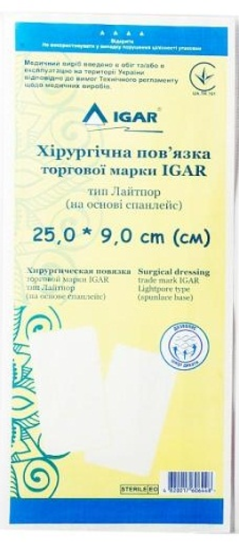 Хирургическая повязка IGAR тип Лайтпор (на основе спанлейс) 25,0 × 9,0 см (1 упаковка - 50 шт.) - изображение 2