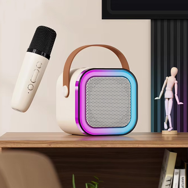 Портативная Bluetooth колонка K12 + 2 микрофона White - изображение 2