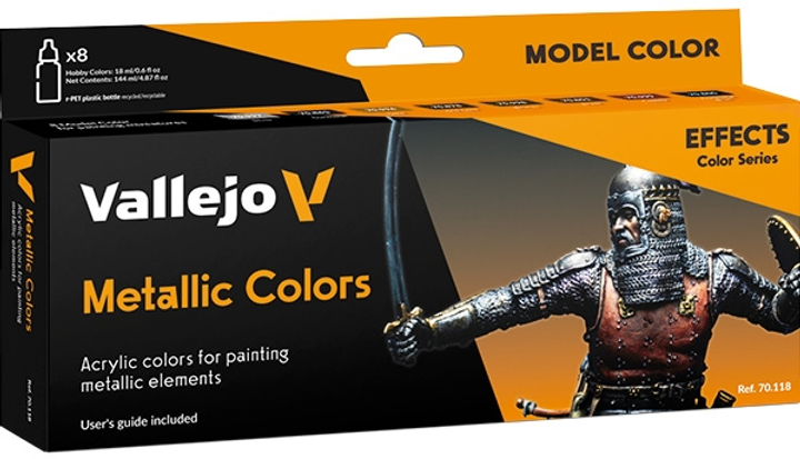 Zestaw farb akrylowych Vallejo Model Color 70.118 Effects - Metallic Colors 8  x 18 ml (8429551701181) - obraz 1