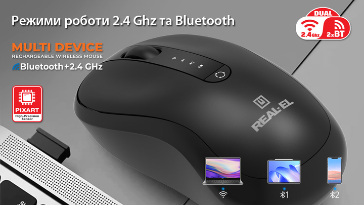 Мышь Real-El RM-450W Wireless/Bluetooth/USB Black (EL123200046) - изображение 16