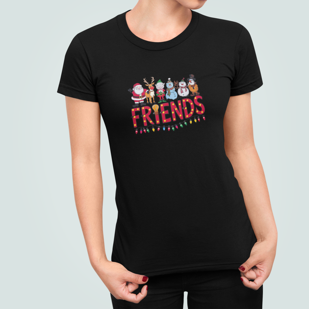 Женская Новогодняя футболка Stedman с принтом Friends друзья Новый год Черный XL - Фото 1 Женская Новогодняя футболка Stedman с принтом Friends друзья Новый год Черный XL - изображение 1