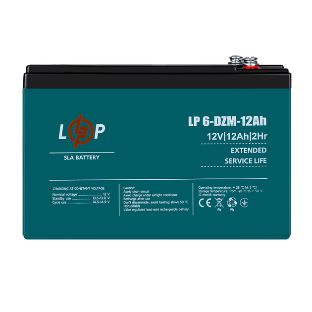 Тягова акумуляторна батарея AGM LogicPower LP 6-DZM-12 12V 12Ah М5 - зображення 3