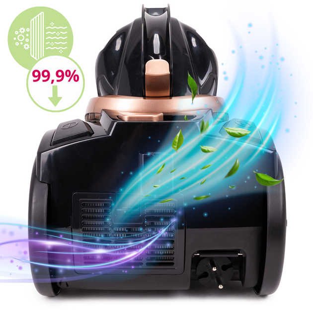 Пилосос циклонний Kamille KM-6903 пластиковий з фільтром HEPA 800 Вт контейнер 3 л Чорно-золотистий (127-84-6903) - зображення 8