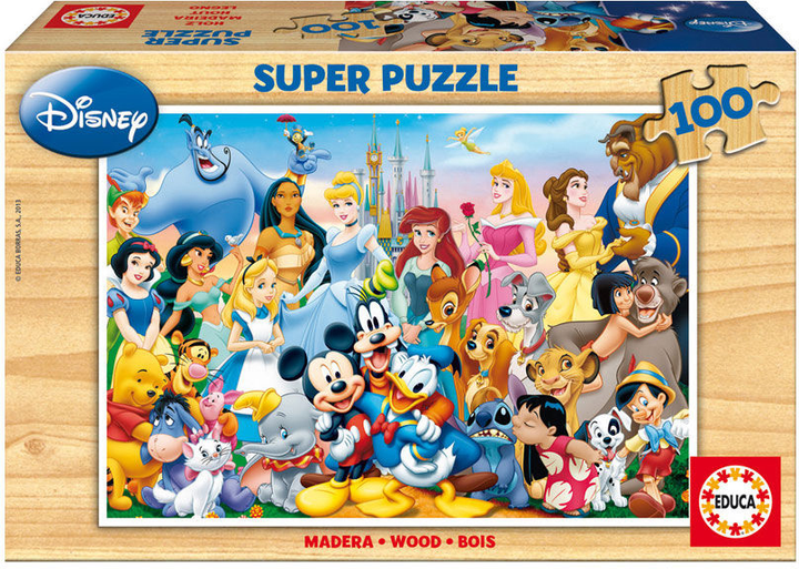 Пазл дерев'яний Educa Borras Disney The Wonderful World of Disney 36 x 26 см 100 деталей (8412668120020) - зображення 1