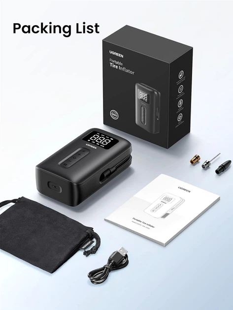 Kompresor powietrza Ugreen CD259 Portable Tire Inflator (6941876219513) - Zdjęcie 8 Kompresor powietrza Ugreen CD259 Portable Tire Inflator (6941876219513) - obraz 8