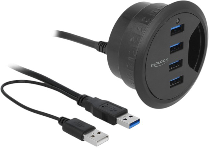 USB Hub Delock In-Desk Hub 4 Port USB 5 Gbps Black (4043619628681) - obraz 3