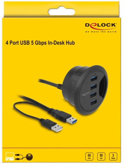 USB Hub Delock In-Desk Hub 4 Port USB 5 Gbps Black (4043619628681) - obraz 5