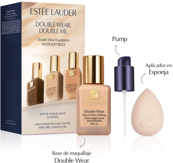 Набір Estee Lauder Тональний крем для обличчя Double Wear SPF10 4N1 Shell Beige 30 мл + дозатор-помпа + спонж (887167801134) - зображення 4
