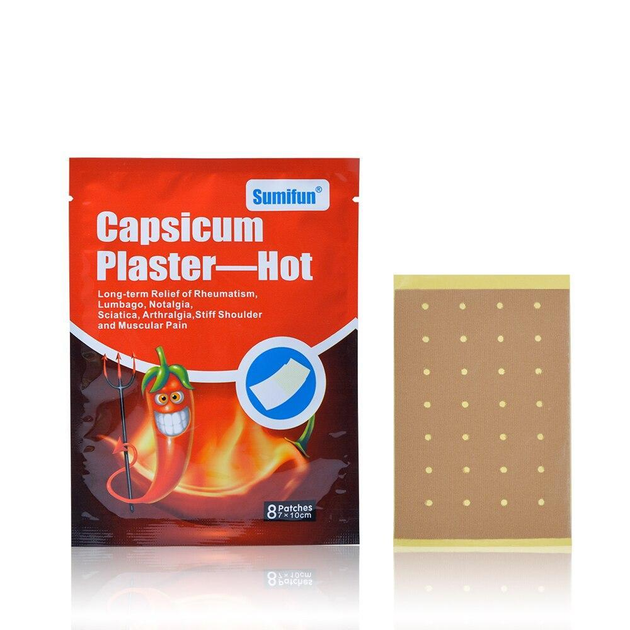 Пластир перцевий перфорований Sumifun Capsicum Plaster - Hot 70 х100 мм, 8 штук - изображение 2