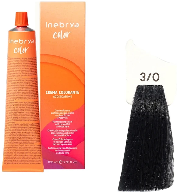 Крем-фарба для волосся Inebrya Color Linseed Oil and Aloe Vera 3/0 Dark Chestnut 100 мл - Фото 2 Крем-фарба для волосся Inebrya Color Linseed Oil and Aloe Vera 3/0 Dark Chestnut 100 мл - зображення 2