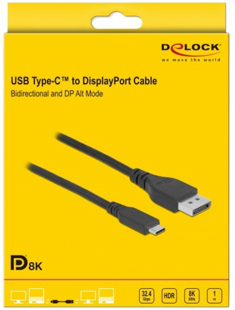 Kabel Delock USB Type-C to DisplayPort Cable 8K 60 Hz 1m Black (4043619860388) - obraz 3