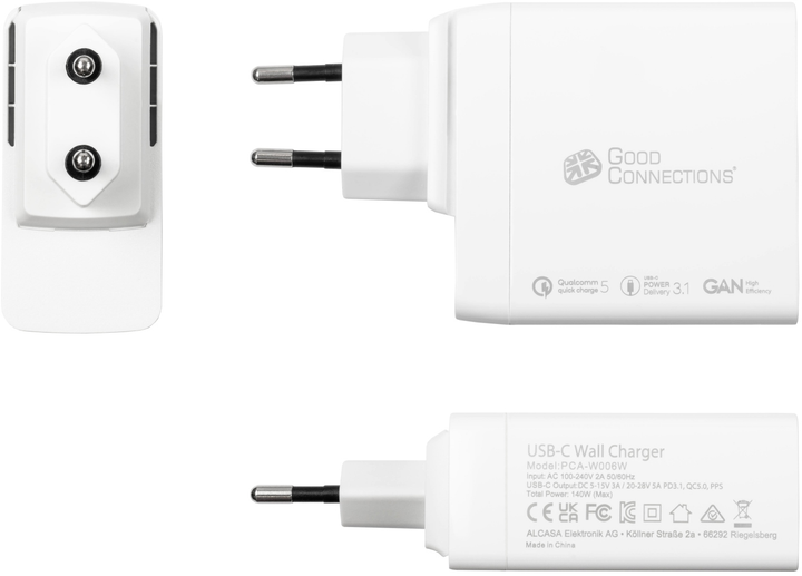 Зарядний пристрій для телефона Good Connections 140 W USB-C White (PCA-W006W) - зображення 3