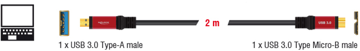 Кабель Delock USB 3.0 Type-A male to USB 3.0 Type Micro-B male 2m Premium Black/Red (4043619827619) - зображення 3
