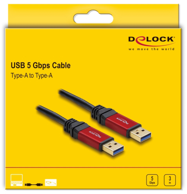 Kabel Delock USB 3.2 Gen 1 Cable Type-A male to Type-A male 3 m Black/Red (4043619827466) - obraz 4