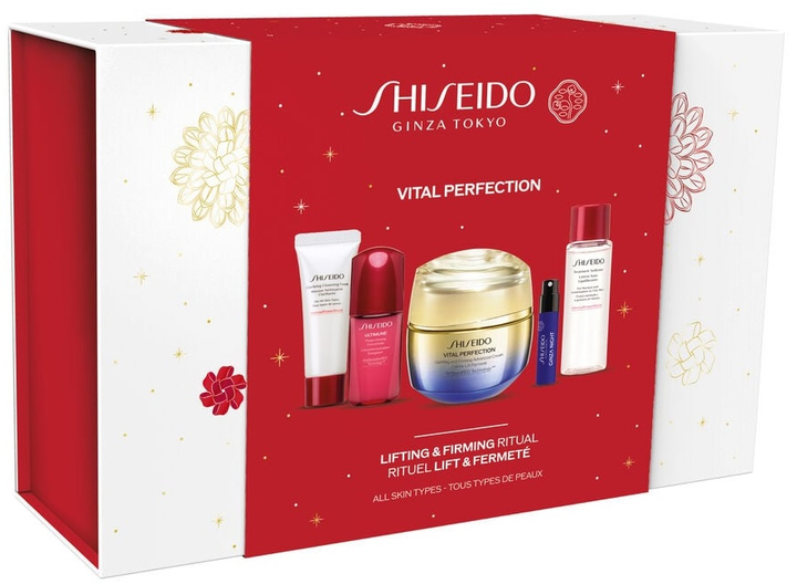 Zestaw do pielęgnacji twarzy Shiseido Ginza Tokio Krem Vital Perfection liftingujący 50 ml + Lotion 30 ml + Pianka oczyszczająca 15 ml + Serum 10 ml + Próbka Woda perfumowana Ginza Night 0.6 ml (3423222122515) - obraz 2