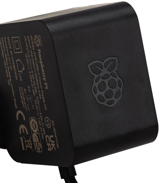 Блок живлення для мінікомп'ютера Raspberry Pi 27W USB-C EU Black (5056561803418) - зображення 1