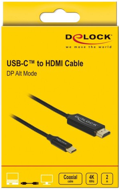 Кабель Delock USB Type-C to HDMI 4K 60 Hz 2m Black (4043619849055) - зображення 4