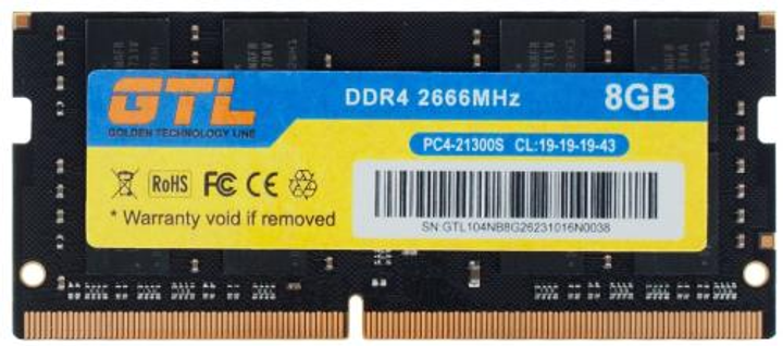 Память SO-DIMM, DDR4, 8Gb, 2666 MHz, GTL, 1.2V, CL19 (GTLSD8D426BK) - изображение 1