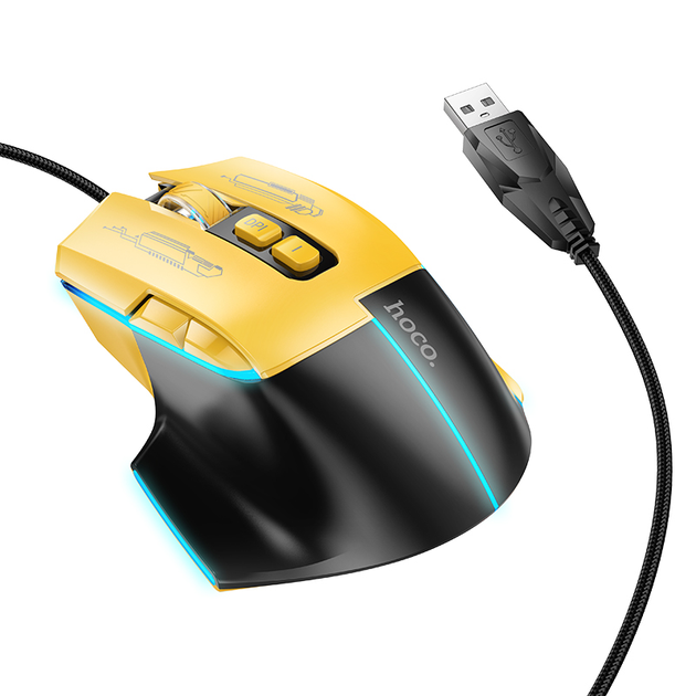 Комп'ютерна миша Hoco GM31 Overlord luminous gaming wired mouse Black with yellow - зображення 1