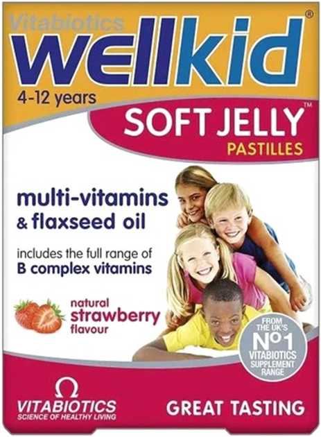 Дієтична добавка Vitabiotics Wellkid Soft Jelly Pastilles для дітей зі смаком полуниці 30 жуйок (5021265246304) - зображення 1