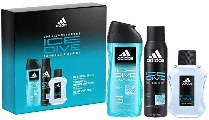 Zestaw kosmetyków pielęgnacyjnych Adidas Men Ice Dive Żel pod prysznic 250 ml + Dezodorant 150 ml + Woda toaletowa 100 ml (3616304218446) - obraz 2