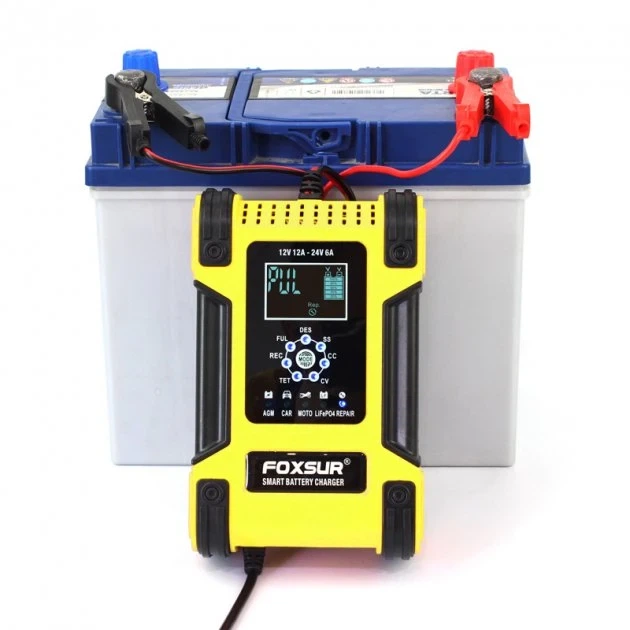 Импульсное зарядное устройство для аккумуляторов Foxsur 12V 12A / 24V 6A с функцией восстановления АКБ - изображение 2