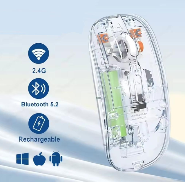 Бездротова комп'ютерна миша Wireless Mouse Bluetooth + 2,4G на акумуляторі прозора - изображение 1