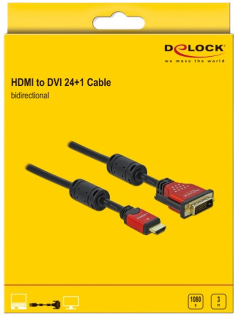 Adapter Delock HDMI – DVI-D 3 m Black (4043619843435) - obraz 3
