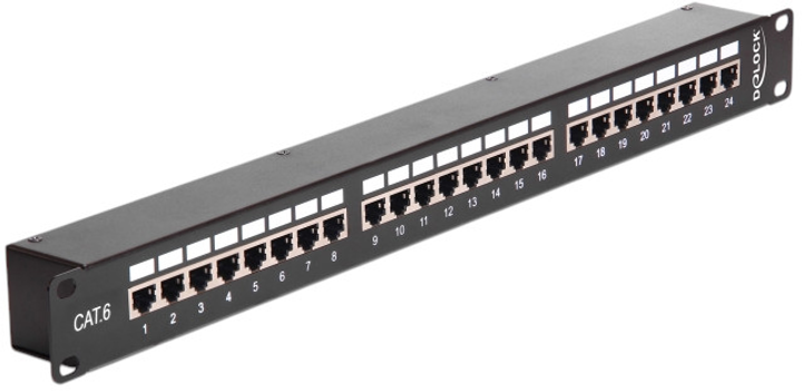 Panel krosowy Delock 19" 1U 24 port Cat.6 Black (4043619432950) - obraz 1